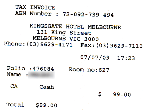 ホテルのレシート