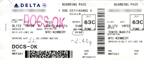 成田空港-ジョン・F・ケネディ国際空港ボーディングチケット