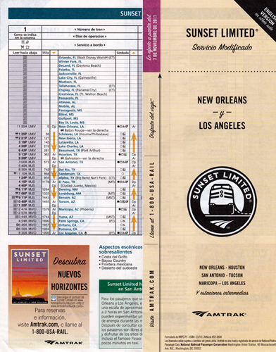 アムトラック SUNSET LIMITED ガイドマップ