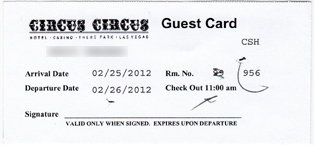 サーカス・サーカス宿泊カード